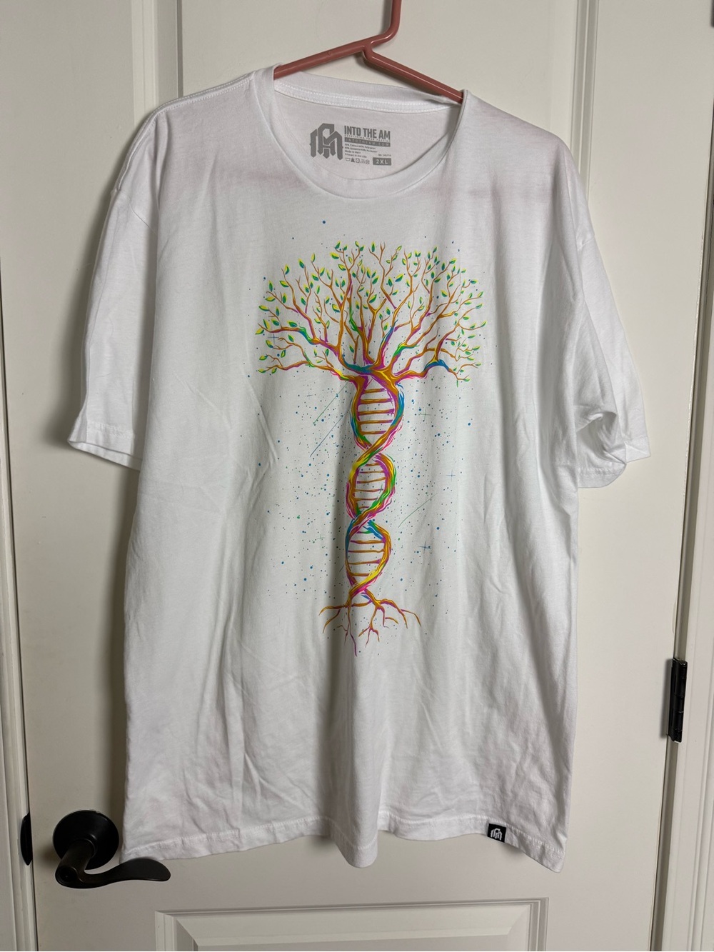 Into The AM White Short-Sleeve Tee with Colorful DNA Tree Graphic